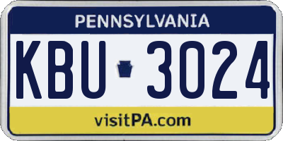 PA license plate KBU3024