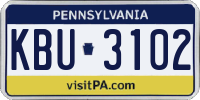 PA license plate KBU3102