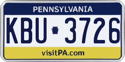 PA license plate KBU3726