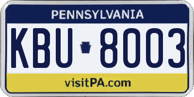 PA license plate KBU8003