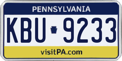 PA license plate KBU9233