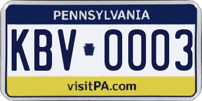 PA license plate KBV0003