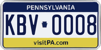 PA license plate KBV0008