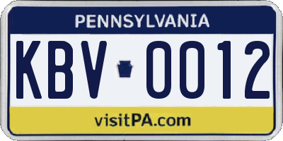 PA license plate KBV0012