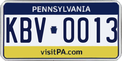 PA license plate KBV0013