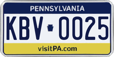 PA license plate KBV0025