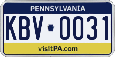 PA license plate KBV0031