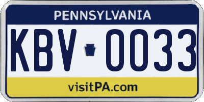 PA license plate KBV0033
