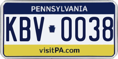 PA license plate KBV0038