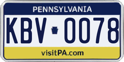 PA license plate KBV0078