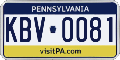 PA license plate KBV0081