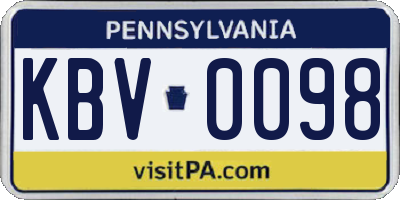 PA license plate KBV0098