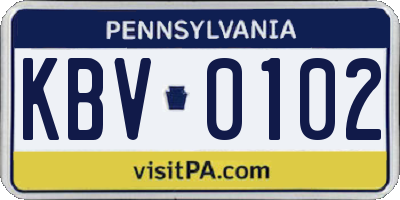 PA license plate KBV0102