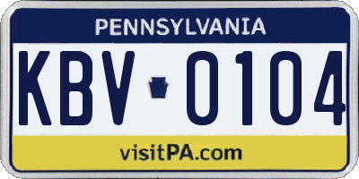 PA license plate KBV0104