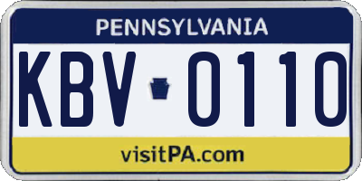 PA license plate KBV0110