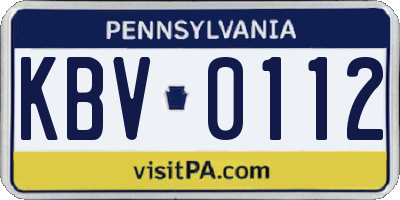 PA license plate KBV0112
