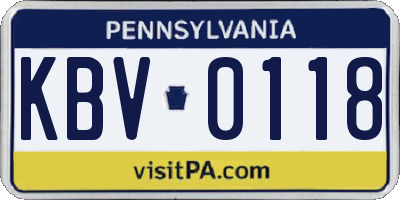 PA license plate KBV0118