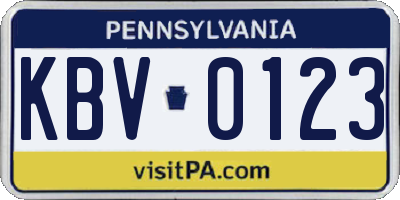 PA license plate KBV0123