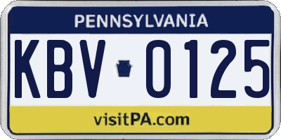 PA license plate KBV0125