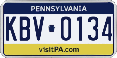 PA license plate KBV0134