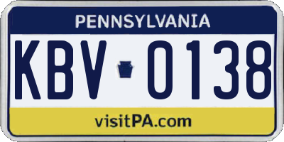 PA license plate KBV0138