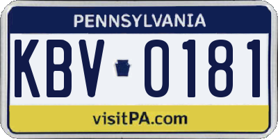 PA license plate KBV0181