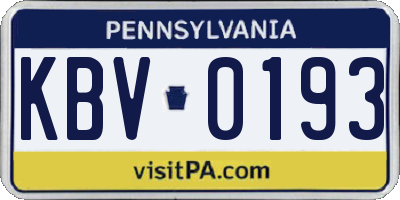 PA license plate KBV0193