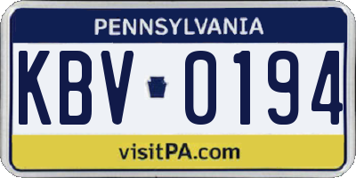 PA license plate KBV0194