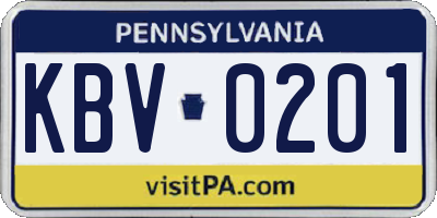 PA license plate KBV0201