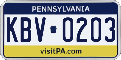 PA license plate KBV0203