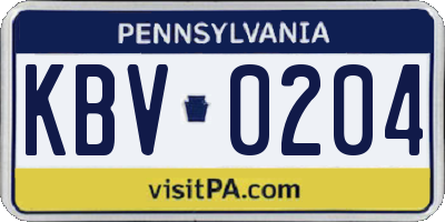 PA license plate KBV0204