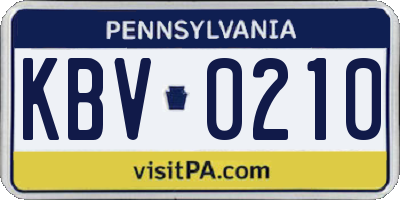 PA license plate KBV0210