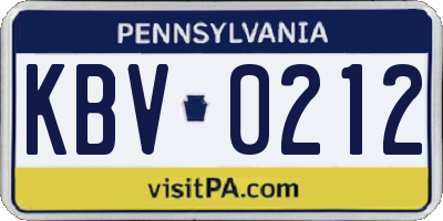 PA license plate KBV0212