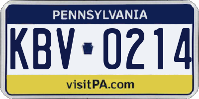 PA license plate KBV0214