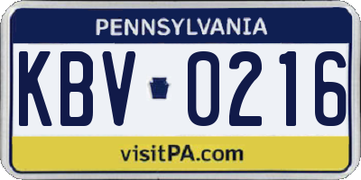 PA license plate KBV0216