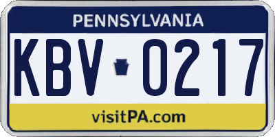 PA license plate KBV0217