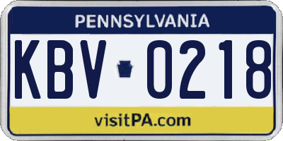 PA license plate KBV0218