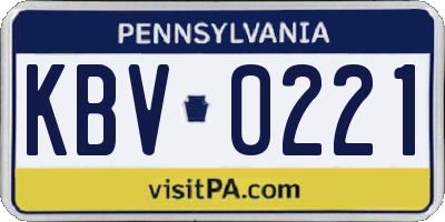 PA license plate KBV0221