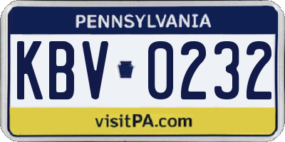 PA license plate KBV0232