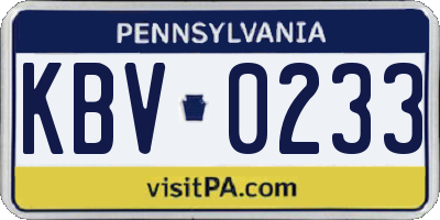 PA license plate KBV0233