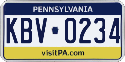 PA license plate KBV0234