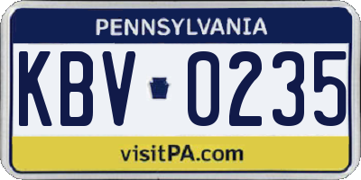 PA license plate KBV0235