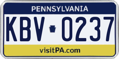 PA license plate KBV0237