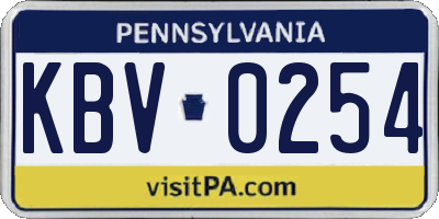 PA license plate KBV0254