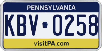 PA license plate KBV0258