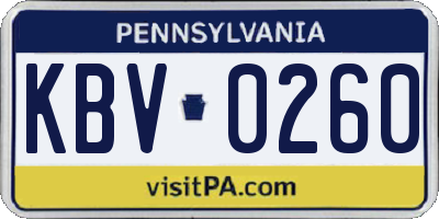 PA license plate KBV0260