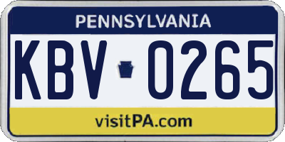 PA license plate KBV0265