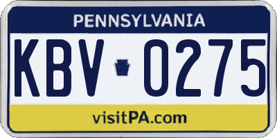 PA license plate KBV0275