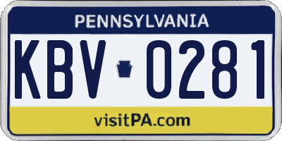 PA license plate KBV0281