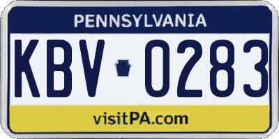 PA license plate KBV0283